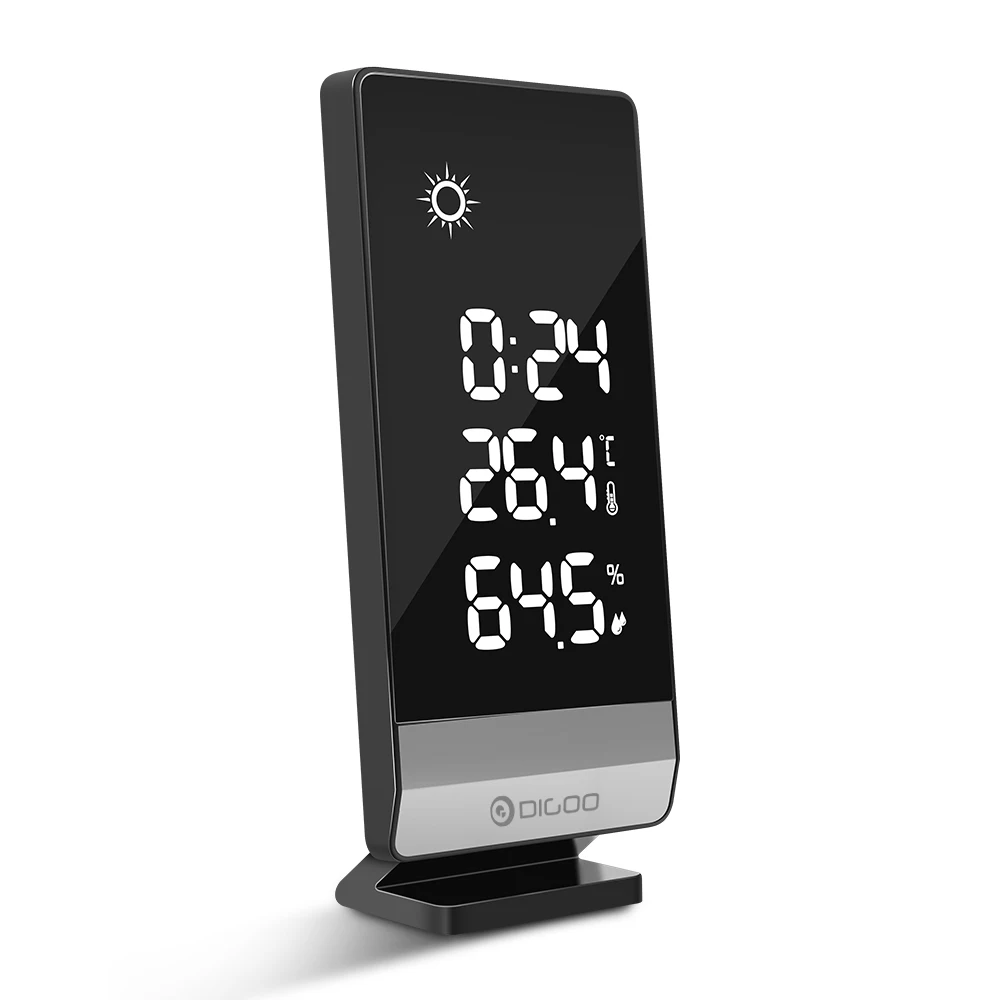 Digoo DG-TH11400 погоды 12/24 часов дисплей Крытый Температура Влажность функция повтора будильника Часы - Цвет: Black
