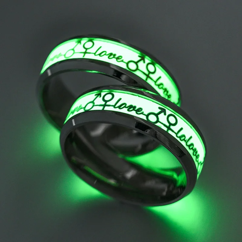 Светящееся кольцо для пары из нержавеющей стали, ФЛУОРЕСЦЕНТНОЕ кольцо для пары, новинка, модное ювелирное изделие, подарок для бойфренда
