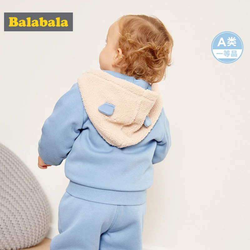  Balabala Infant Baby Boy Girl Sherpa-Lined Critter Hooded Jacket Zip Hoodie + Pull-on Pants Set New