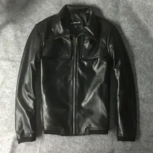 Модная одежда с отложным воротником овчины верхняя одежда oдежда из натуральной кожи мужские кожаные куртки тонкая верхняя одежда Весна и осень