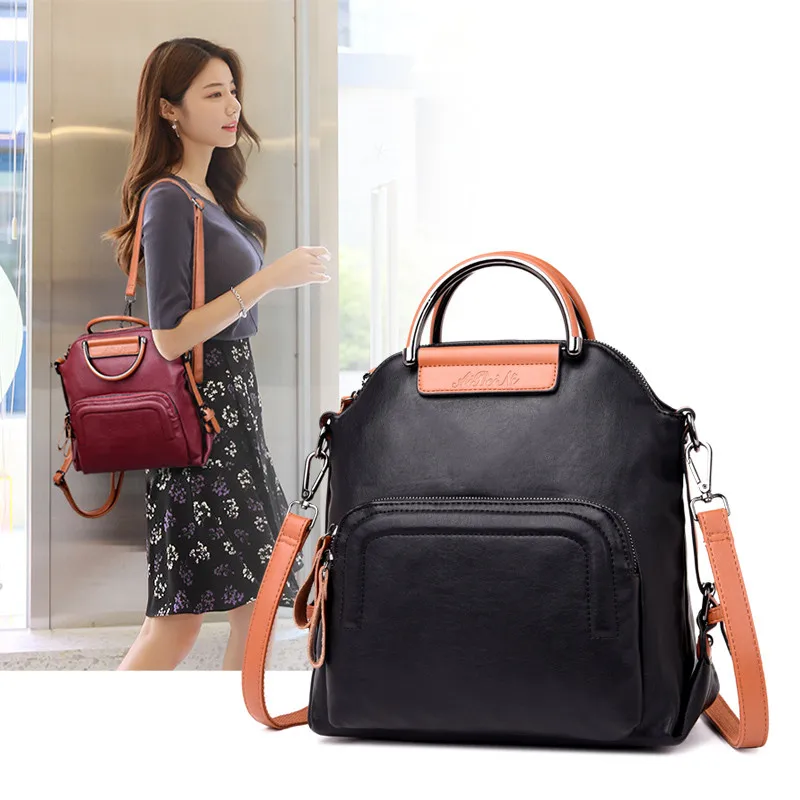 

Two Belt New Multifunction Female Backpack Leather Bagpack Travel Bags For Teenager Girls Female Rucksack Shoulder bag Mochila