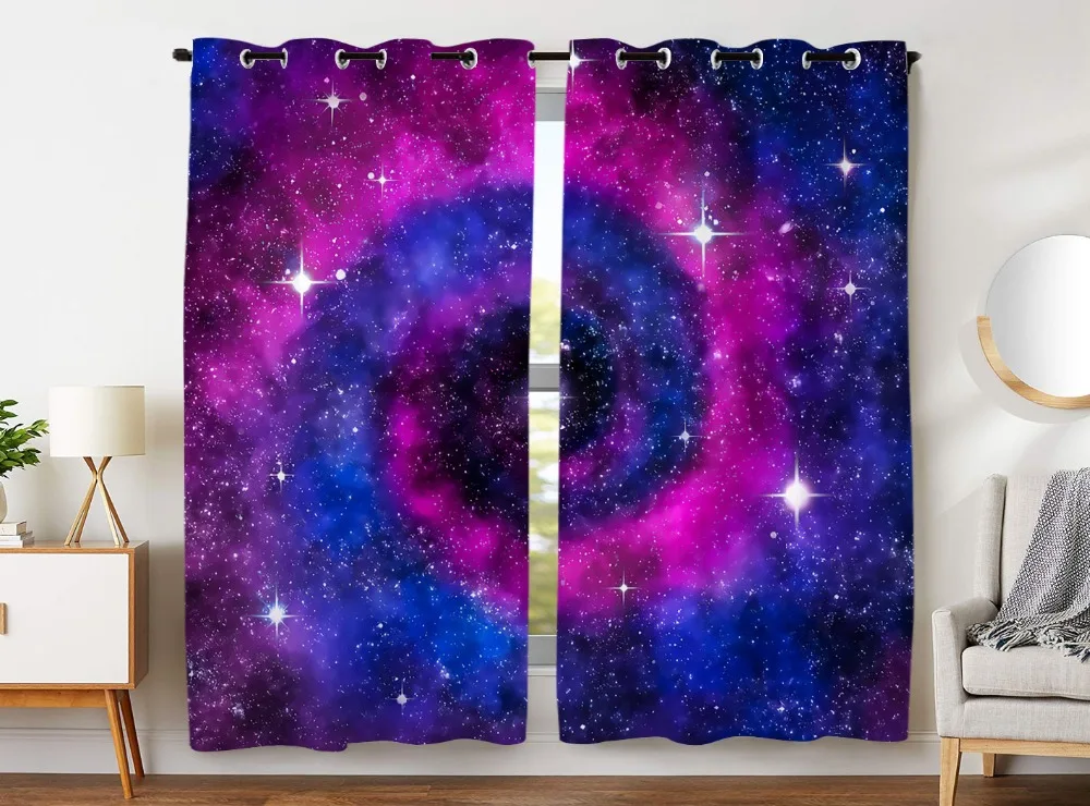 

HommomH Curtains (2 Panel) Grommet Top Darkening Blackout Room Space Vortex Colored Clouds