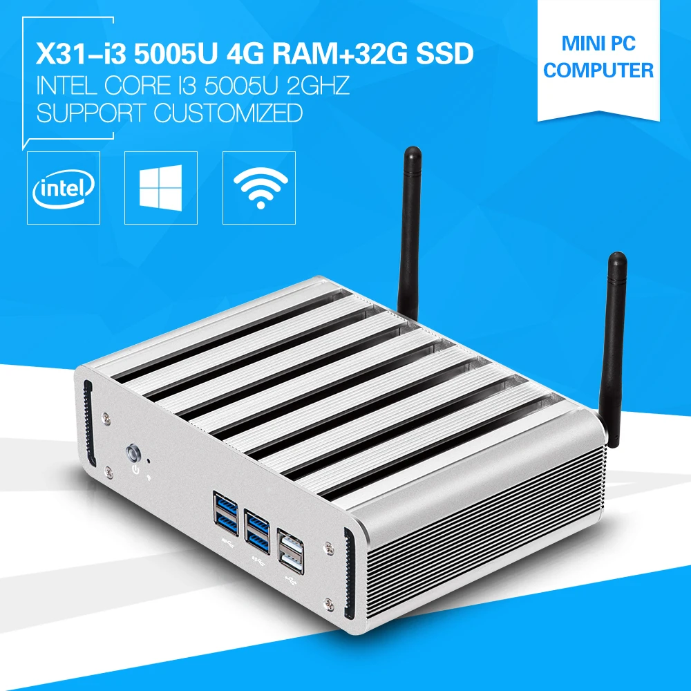 2016 New High Config CPU i3 5005U Windows 8 4G Ram 32G SSD Dual Core Mini PC with highly Performance Office Thin client 6*USB
