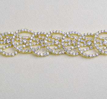 

5 Yards Fan Shape Sewing Gold Rhinestone Chain Trimming Metal Backing 2.5CM