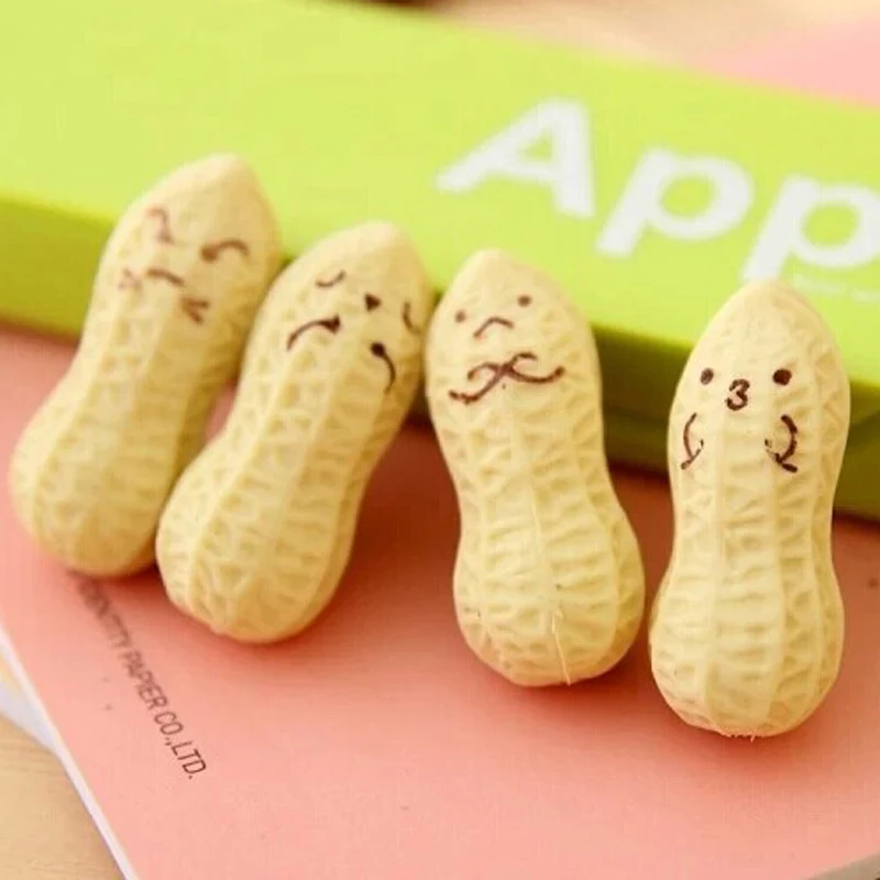 

4 pcs/lot Cute Kawaii Peanut Rubber Eraser Lovely Cartoon Smile Erasers For Kids Stationery School Supplies Student 2717