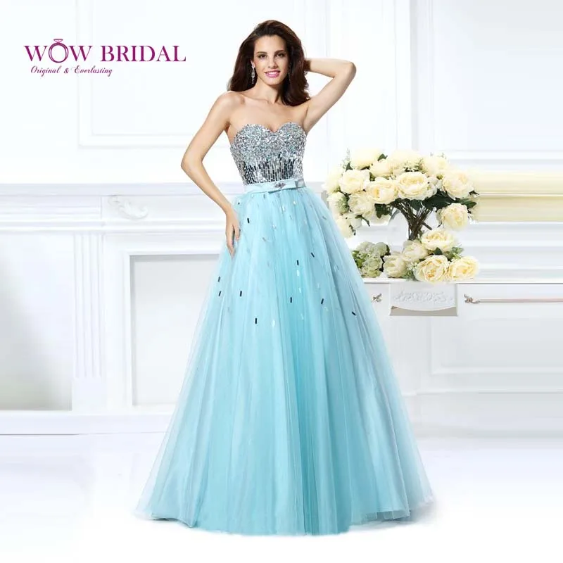 Wowbridal изящное синее платье для выпускного вечера в виде сердца свадебное платье без рукавов с украшением в виде кристаллов Элегантное свадебное платье с лента из органзы Длинные вечерние платья - Цвет: Синий