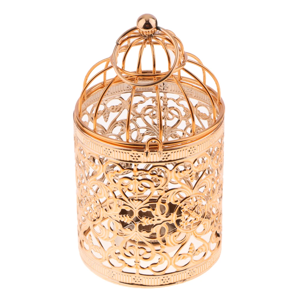 B-Rose Gold Винтажная клетка для птиц металлический Короткий держатель свечей подвесные фонари подсвечник для украшения свадебного домашнего стола - Цвет: B-Rose Gold