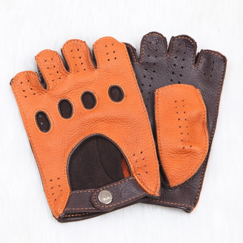 2019 New Lady Buckskin Gloves Driving Non-Slip Semi-Finger Genuine Leather Woman Deerskin Gloves Breathable Unlined EL116