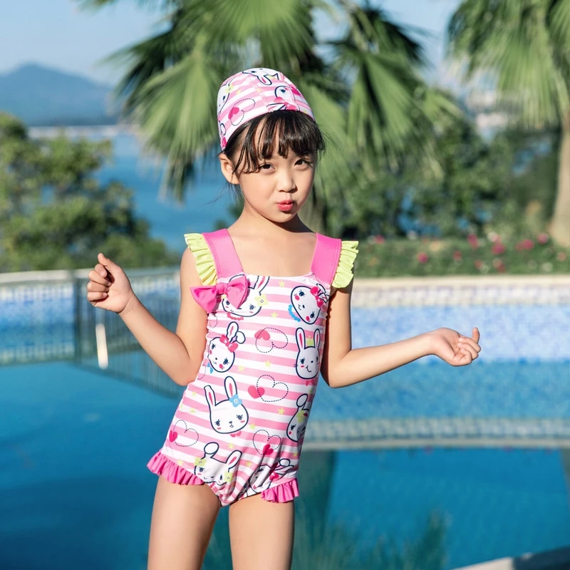 Aipbunny High Quality Flamingo Baby Girls' One Piece Swimsuit Children Kids Ruffle Bikinis Swimwear Bathing Suit Beachwear - Цвет: 1008
