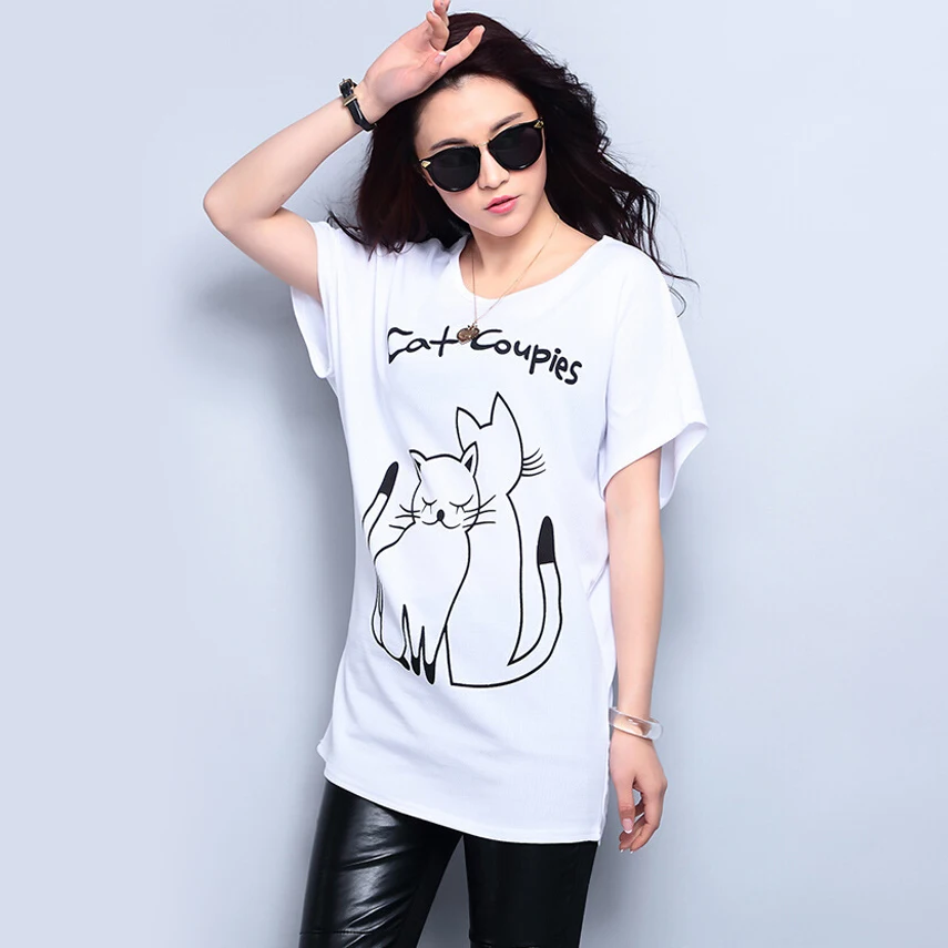 Женская футболка с принтом серая круглым вырезом и коротким рукавом большие