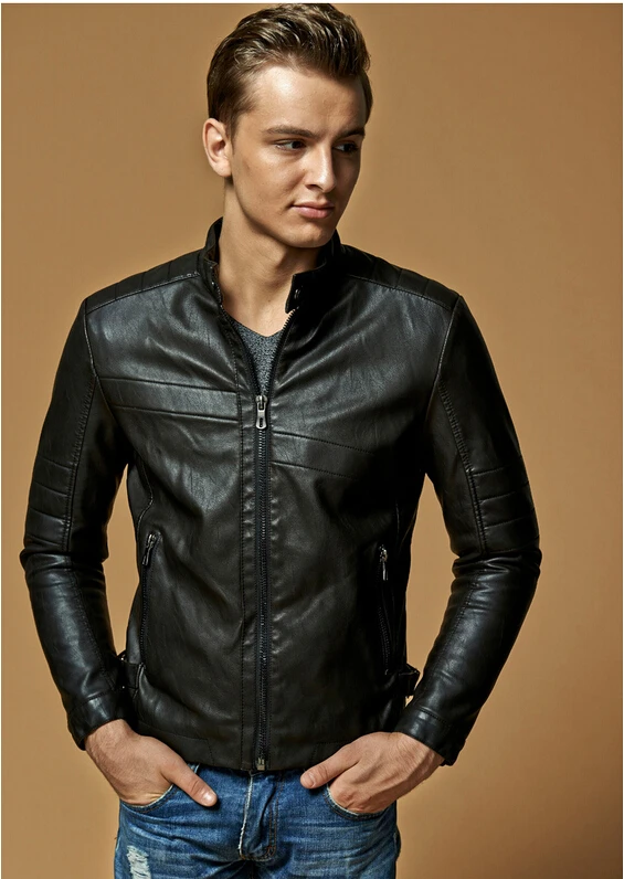 Новинка, мужские зимние толстые кожаные куртки, мужские британские мотоциклетные кожаные куртки и пальто с воротником "Мандарин"