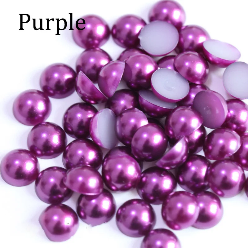 2, 3, 4, 5, 6, 8, 10, 12, 14 мм имитация жемчуга круглые половинки бусин бусин для изготовления ювелирных изделий женщин дизайн ногтей DIY аксессуары - Цвет: Purple
