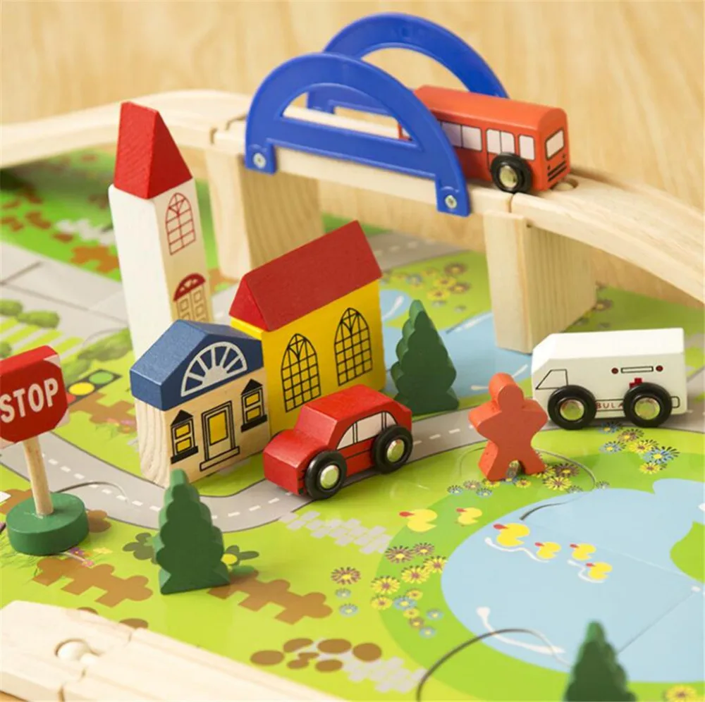 Rail Overpass Toys Wooden Train Track Toys Urban Rail Overpass Combinations Building Block Toys for Kids baby-building-blocks-wooden