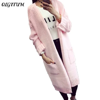 

2019 Autumn new fashion Women Sweater Long section Cardigan sweater Long Sleeve Loose Knitted Cardigan Long Sweaters Coat