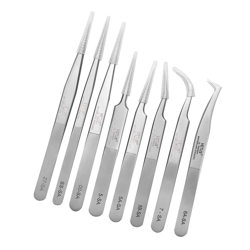 VETUS 1Piece SA Series Stainless Steel Hyperfine High Precision Antimagnetic Anti Acid Tweezers Pro Tool for Eyelash Extension