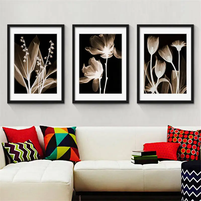 Скандинавские художественные цветы холст плакат минимализм живопись черный