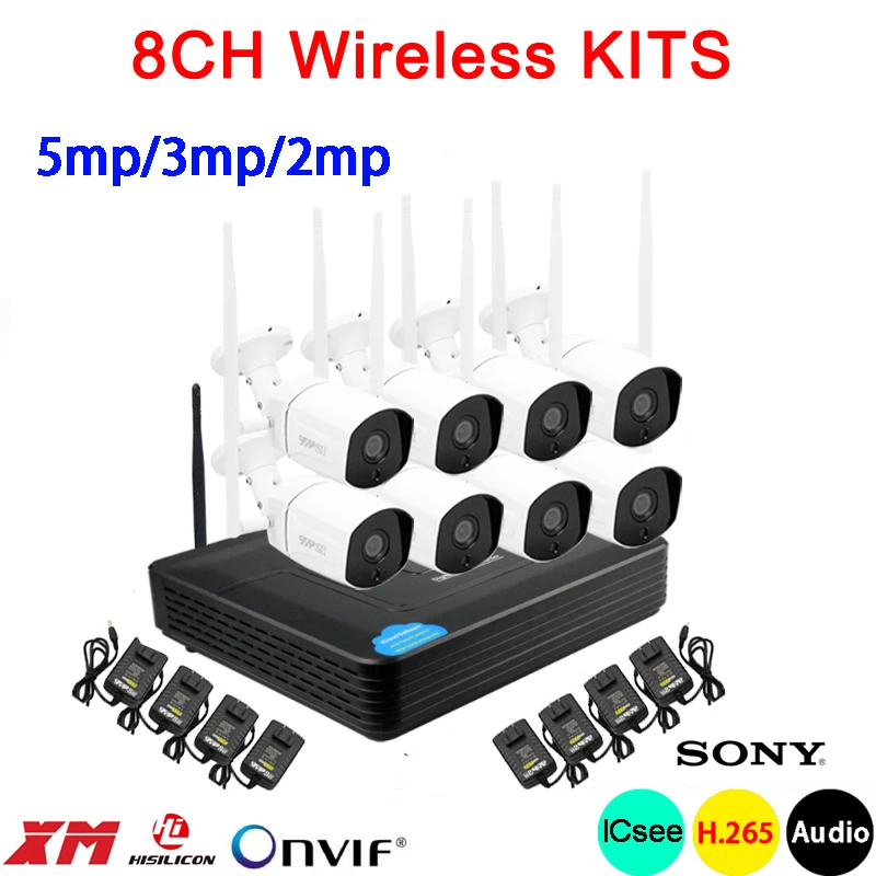 5mp/3mp/2mp белый 36 шт. инфракрасный Водонепроницаемый двухстороннее аудио H.265 + 25fps 8CH 8-канальный сетевой видеорегистратор WI-FI Беспроводной