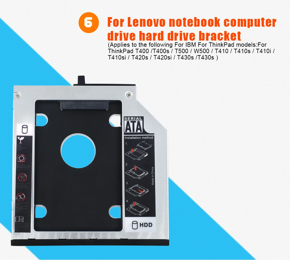 TISHRIC Алюминий 2nd HDD Caddy 9,5 мм SATA 3,0 2," SSD корпус Optibay для lenovo ThinkPad T400s T400 T410 T410s T420s