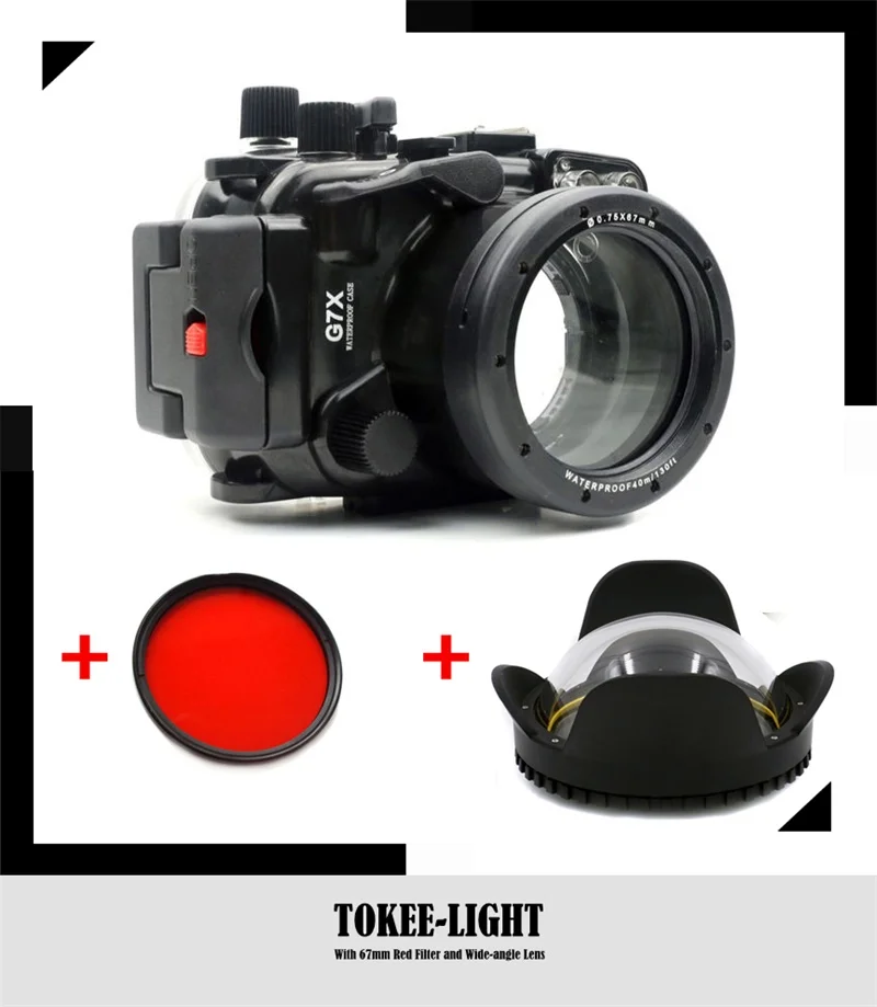Fit for Canon G7X Водонепроницаемый корпус для подводного использования Дайвинг чехол для Canon G15 G16 G5X G7X G9X Камера+ с 67 мм красный фильтр+ Широкий Ангел купольный объектив - Цвет: Fit for Canon G7X