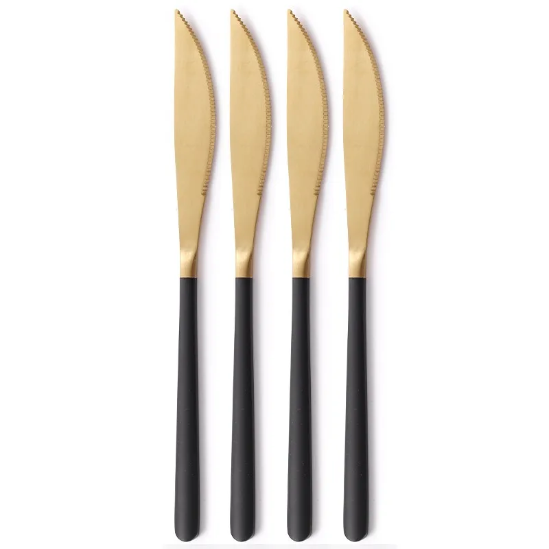 1 Pieces Tableware 304 Stainless Steel Western Dinnerware Set Classic Dinner Set Knives Wedding Dining - Цвет: Black gold 4 PCS