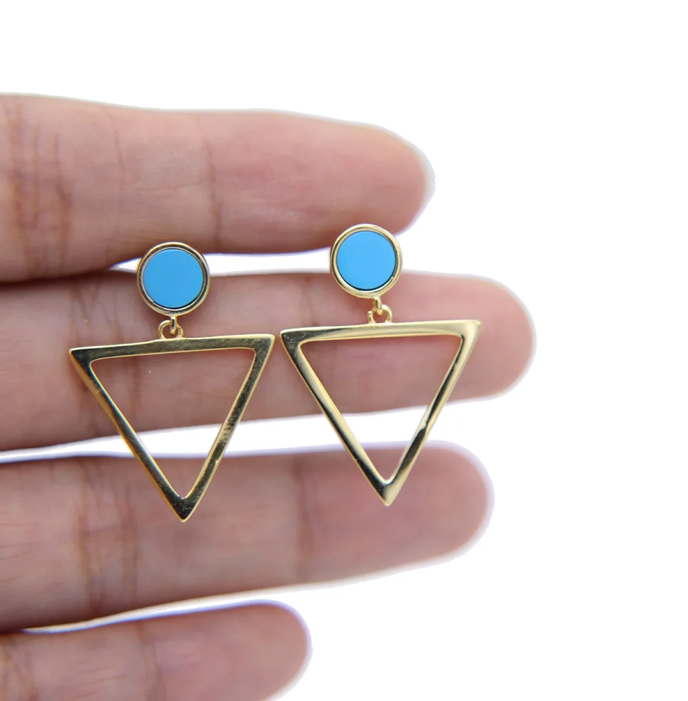 Promotion fashion earrings geometric round turquoies stone dangle