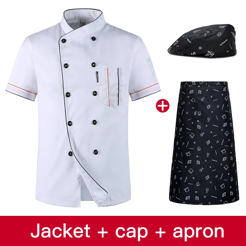 clothes hat apron Унисекс форма шеф-повара хлебобулочные изделия услуги Кук рубашка с короткими рукавами дышащий двубортный шеф повар куртка одежда - Цвет: clothes hat apron