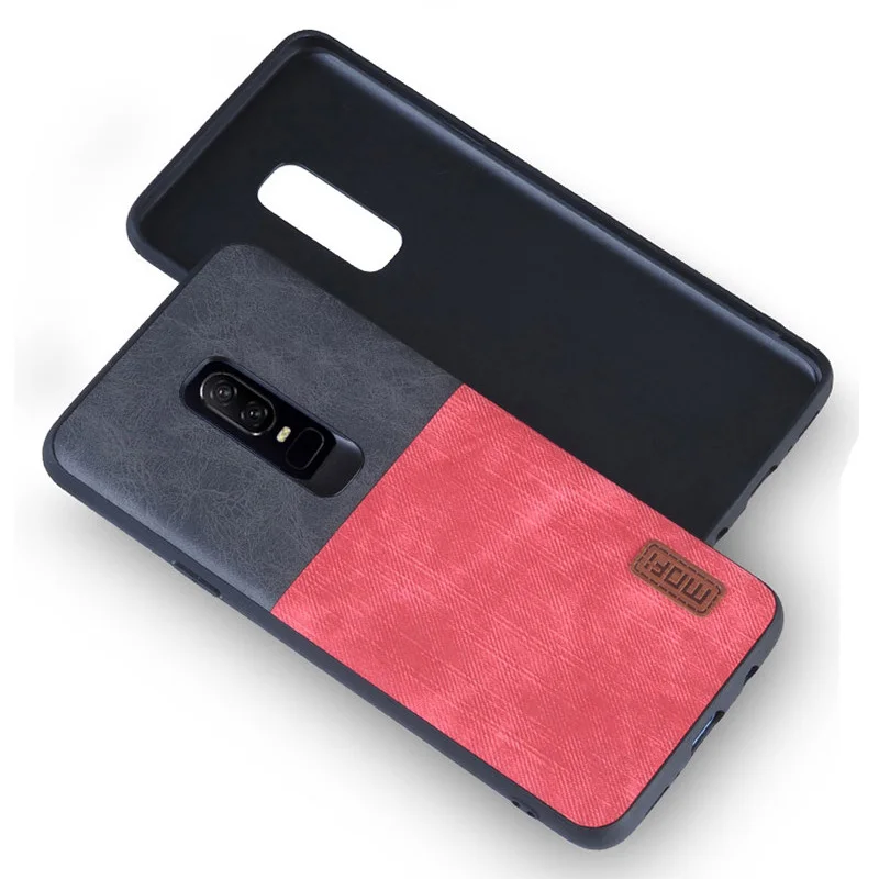 black with red Mofi для oneplus 6 Чехол для oneplus 6 Чехол Силиконовый fundas для one plus 6 360 противоударный джинсы Кожа coque - Цвет: black with red