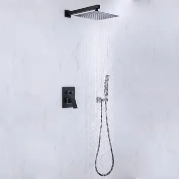 

Premium Quality Brass Black Shower Set Bathroom 8" Rain Shower Head Faucet Mixer Handheld Spray Set