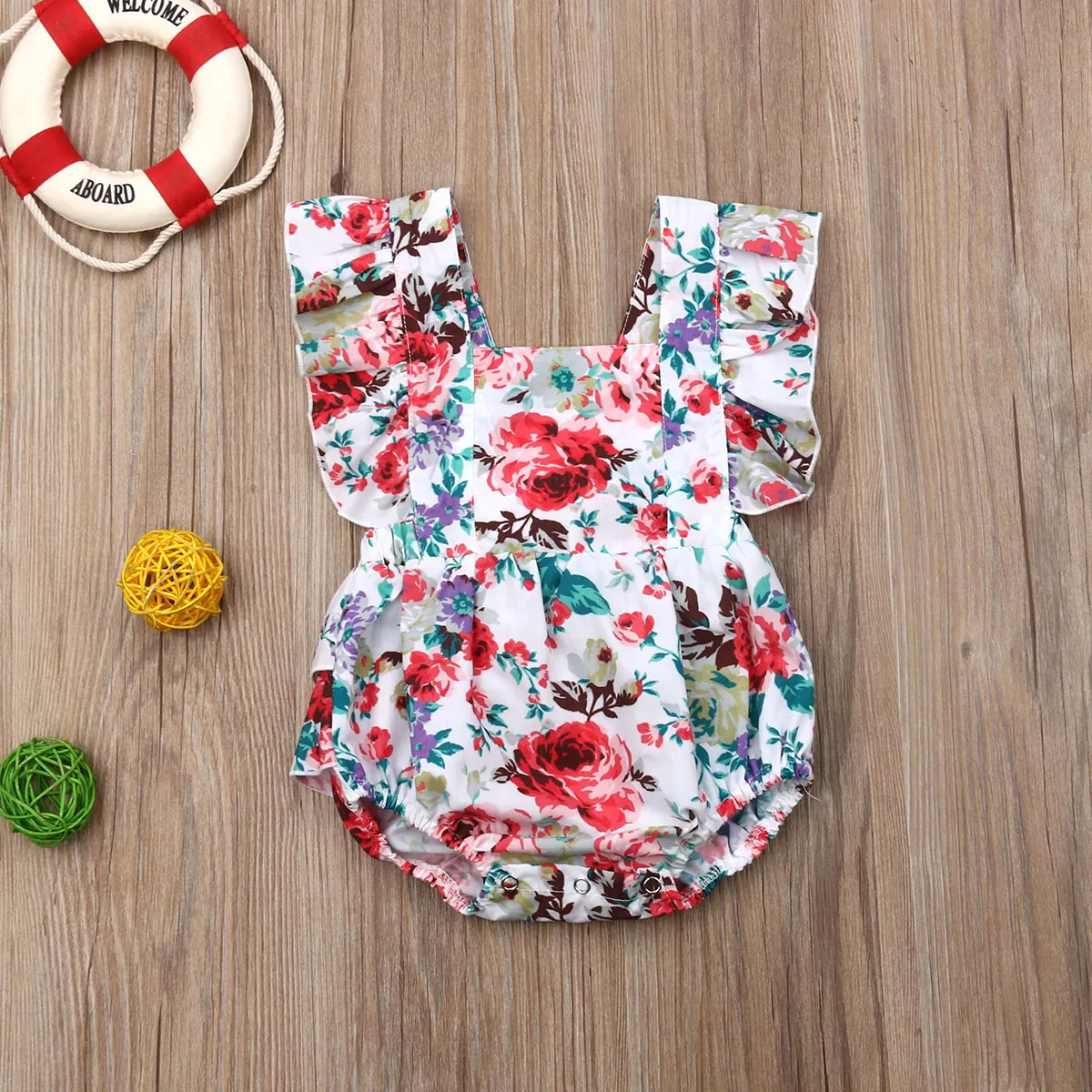 boutique Girl Clothes Cute Newborn Baby Girl Floral Ruffle Bodysuits Jumpsuit Clothes Outfit Sunsuit