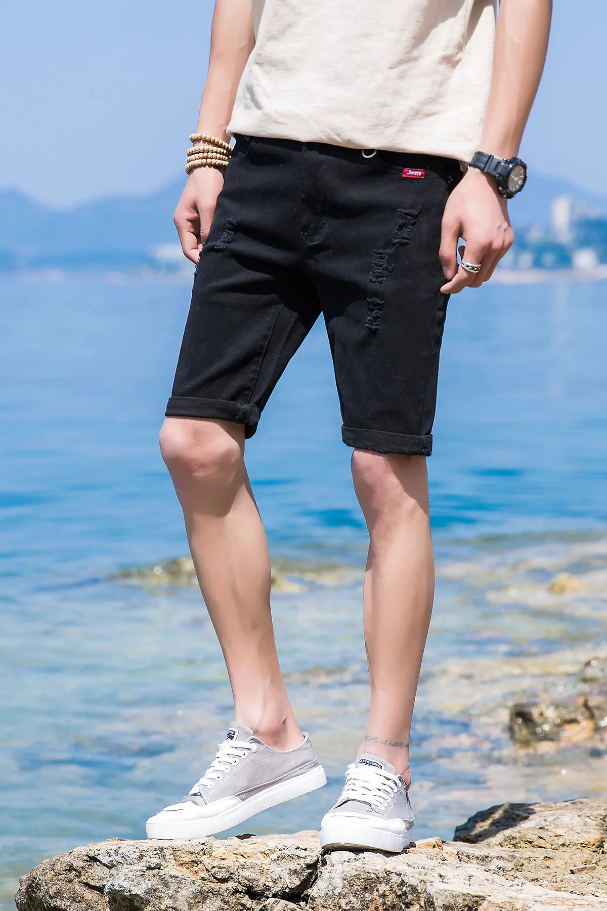 Мужские шорты с эластичной резинкой на талии модные летние для бега по колено