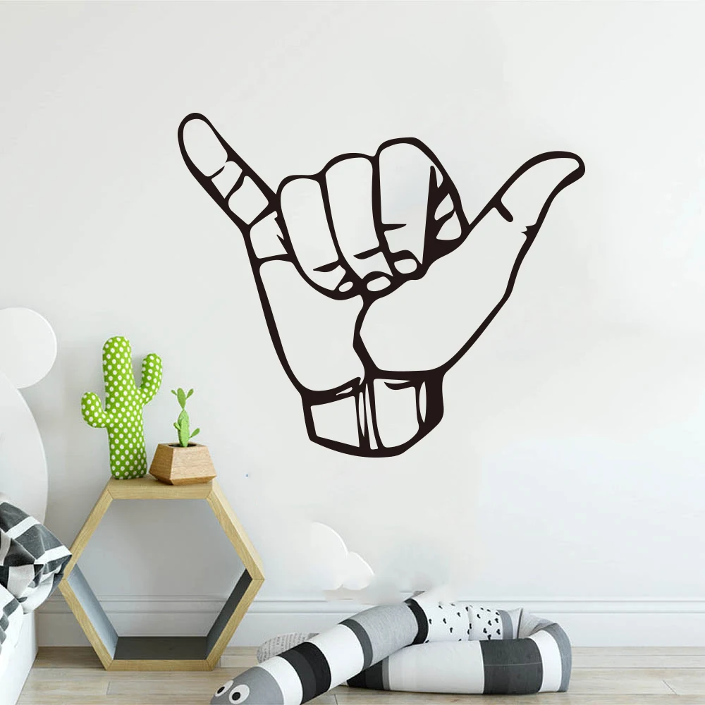 Shaka Hang Loose Hand Surf Quote Wall Decal Bedroom Surfing Hawaiian Beach Adventure Sport Wall Sticker Living Room Vinyl Decor (2)