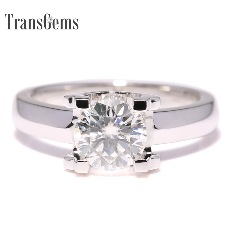 Transgems Косынка Обручение кольцо 14 k белое золото 1 карат Диаметр 6,5mm F Цвет обручальное кольцо для Для женщин свадебные туфли