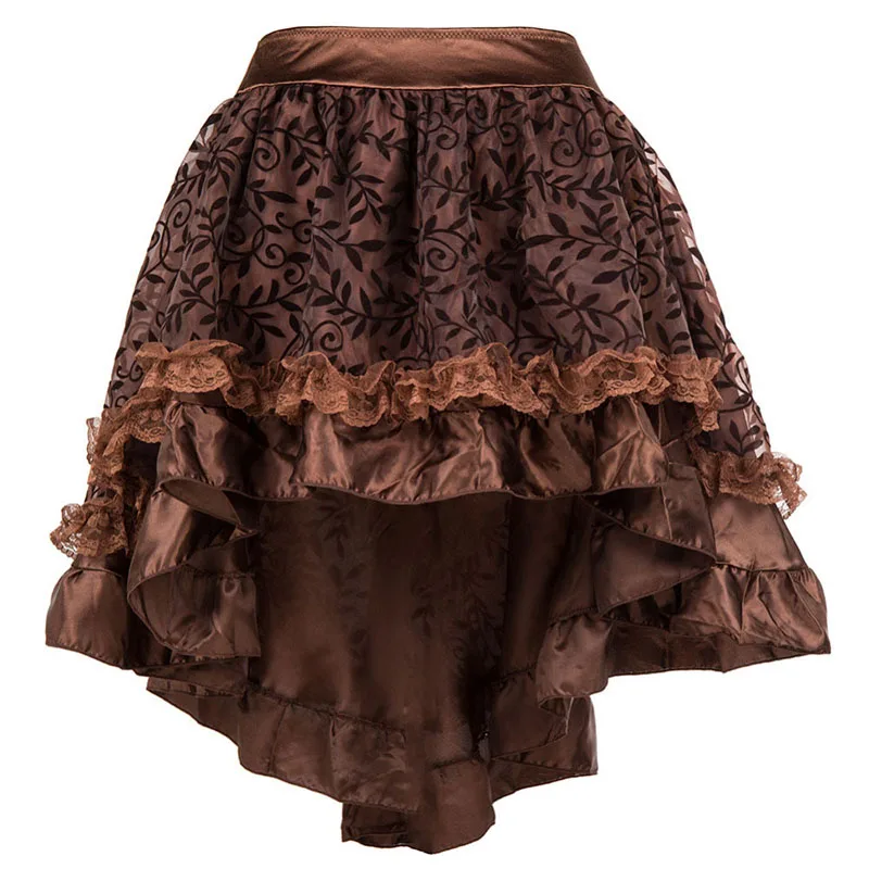 Sexy Brown Floral Flocking Tulle & Lace Ruffles Front Short Back Long ...