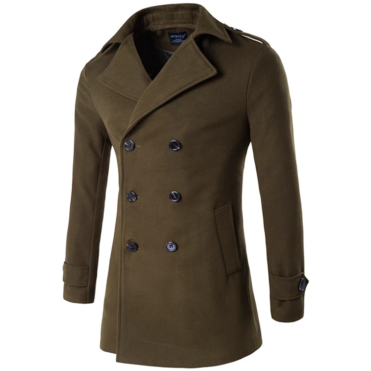 Army Green Schinteon дропшиппинг Мужская умная повседневная шерстяная куртка двубортная простая однотонная верхняя одежда Повседневный плащ M-4XL - Цвет: Army Green