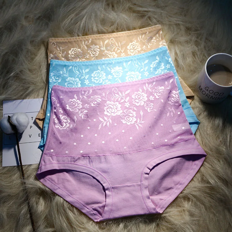 Skin Blue Purple LANGSHA, 3 шт./лот, женские трусы с высокой посадкой, Утягивающие трусы, Корректирующее белье, сексуальное кружевное нижнее белье, женское боди, трусы - Цвет: Skin Blue Purple