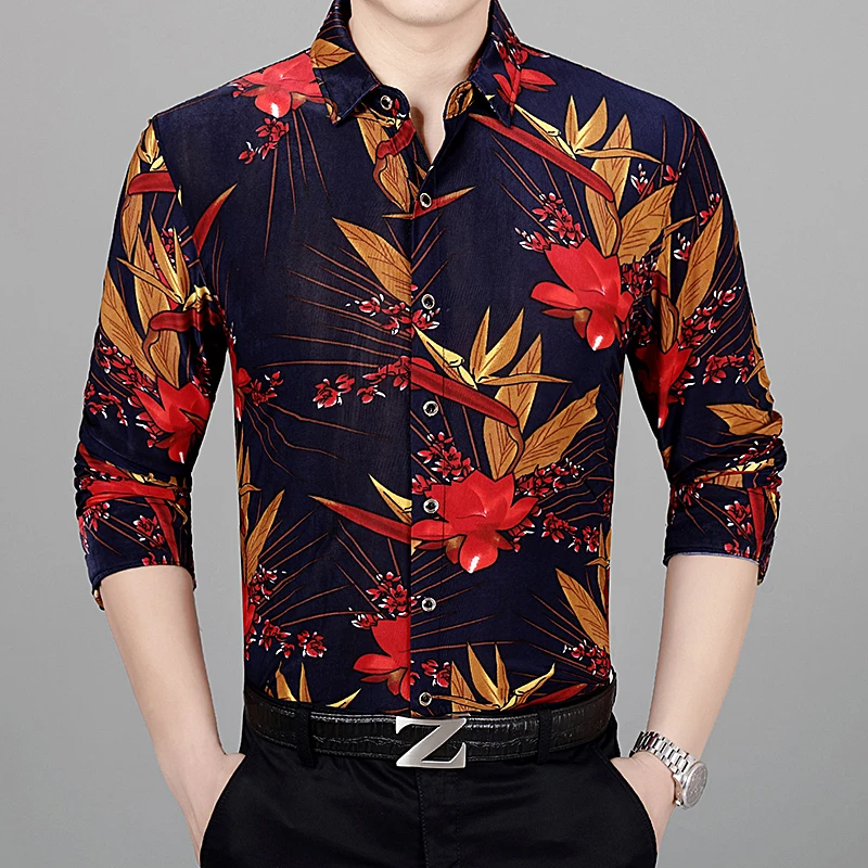 Новинка года; осенние мужские рубашки с цветочным принтом; повседневная мужская одежда с длинными рукавами и цветочным принтом;
