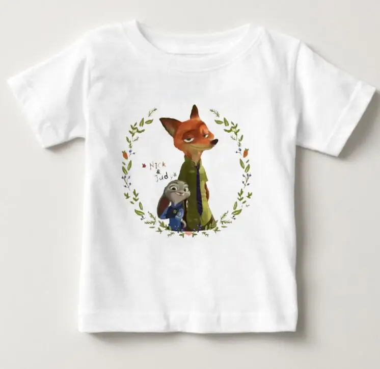 Футболка для девочек от 2 до 16 лет с героями мультфильмов Zootopia Nick Wilde летние топы для маленьких мальчиков, футболки детская одежда для мальчиков из хлопка - Цвет: White 1