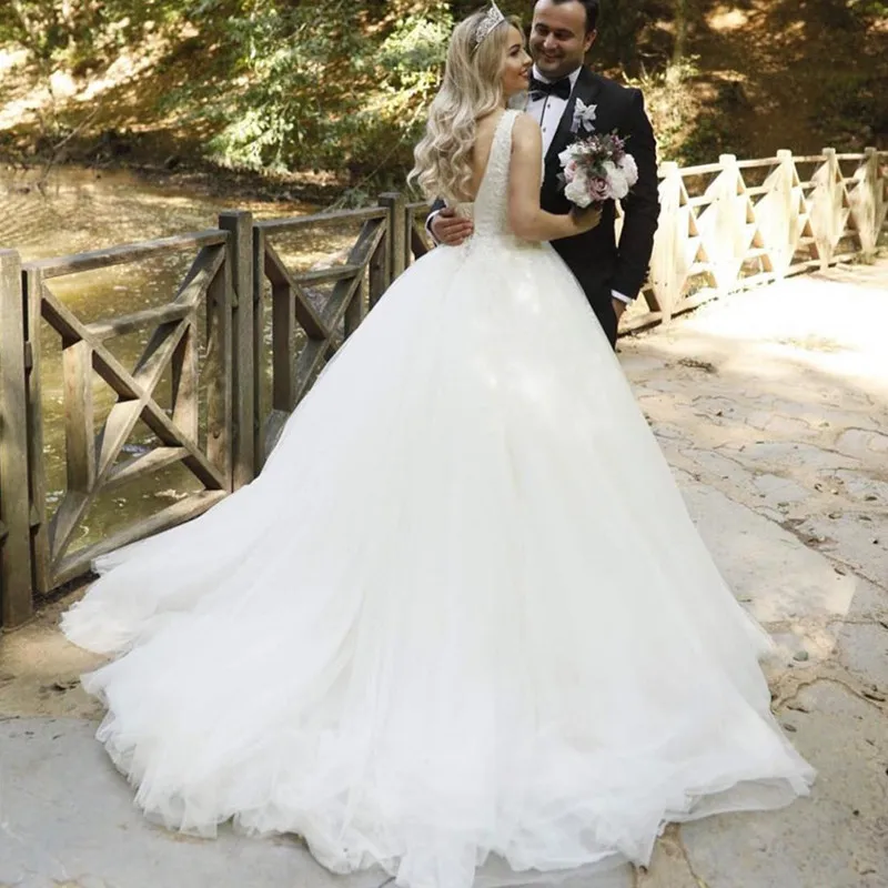 Vestido De Noiva Boho свадебный наряд v-образный вырез Тюль с аппликацией бальное платье Свадебные платья на бретельках Свадебные платья