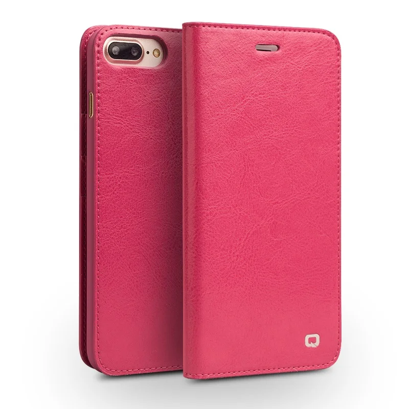 QIALINO чехол для iphone 7 ручной работы из натуральной кожи чехол-бумажник для iphone 7 plus Роскошный ультра тонкий флип-чехол - Цвет: Pink