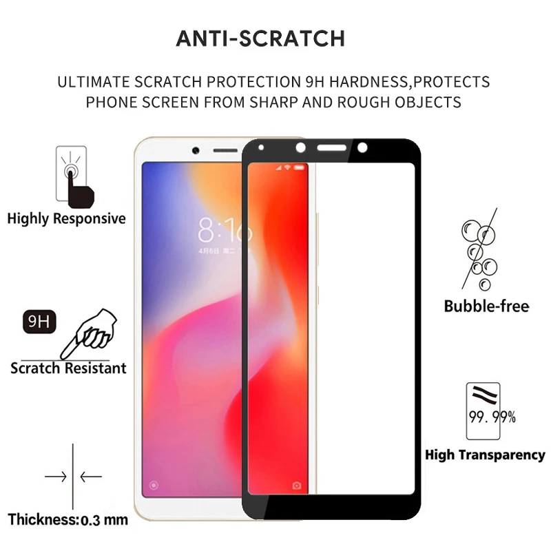 2 шт Полное покрытие экрана протектор 9H на Защитное стекло для Xiaomi Redmi 6 6A закаленное стекло для Redmi 6 6A пленка