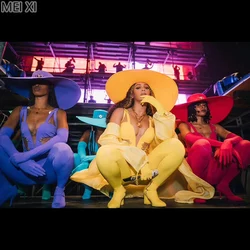 Stars with a bright color multi-color stretch deep V onesie party nightclub bar concert DJ singer/dancer costume Stars with a bright color multi-color stretch deep V onesie party nightclub bar concert DJ singer/dancer costume