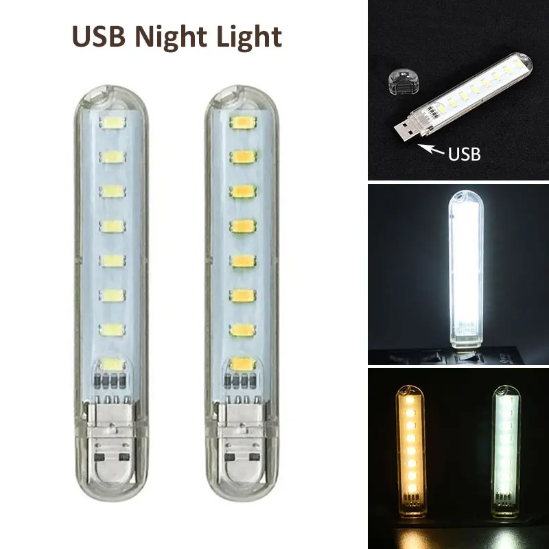 Мини-usb, лампа USB свет гаджет для ПК 8LED Свет палка USB лампа ночник power Bank Кемпинг USB Освещение 5 в кристалл лампа