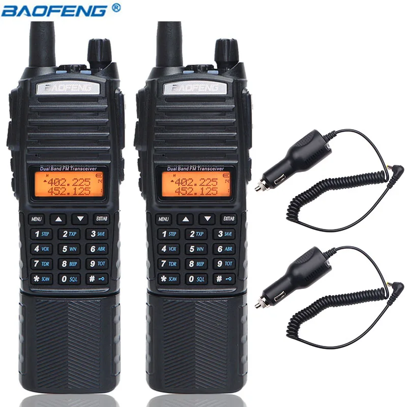 2 шт. Baofeng UV-82 8 Вт мощная рация Двухдиапазонная 3800 мАч 10 км дальность действия UV 82 UV82 для портативной охоты и пешего туризма - Цвет: add car charger