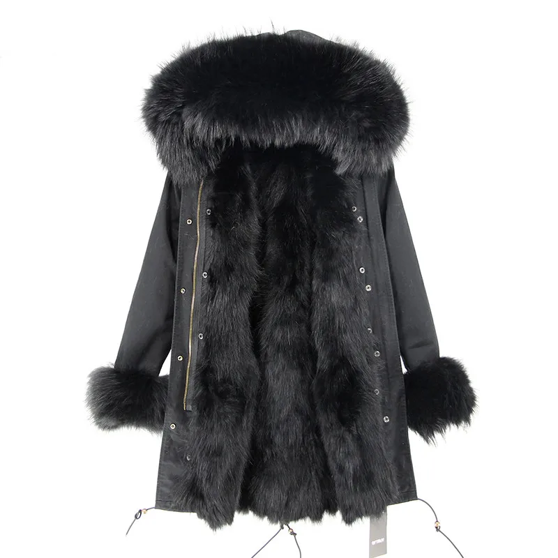 black coat Пальто из натурального меха, бренд, новые парки, зимняя куртка для женщин, зимняя женская парка, натуральный большой меховой воротник из меха енота, подкладка из лисьего меха - Цвет: black coat