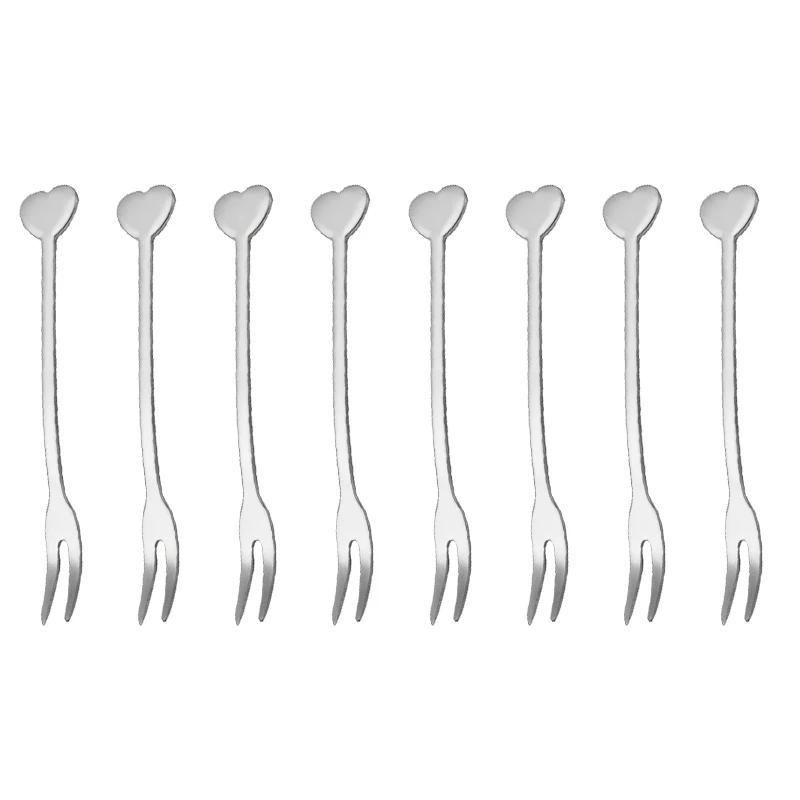 8pcs silver 8 шт. 4 шт. из нержавеющей стали в форме сердца вилки для фруктов Коктейльные шпажки зубочистки Десертные Вилки для торта салат вилки для закуски вечерние Декор - Цвет: 8pcs silver