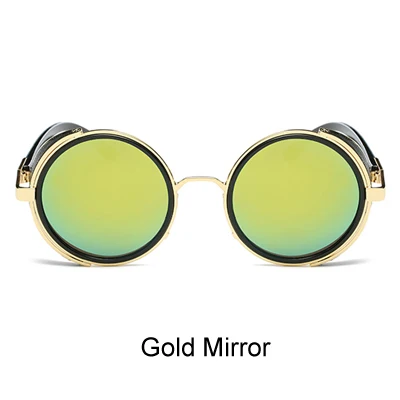 Gold Mirror Два Oclock готические солнцезащитные очки в стиле стимпанк Для женщин Для мужчин Винтаж очки круглые Брендовая Дизайнерская обувь солнцезащитные очки черные тёмные очки UV400 R5018 - Цвет линз: Gold Mirror