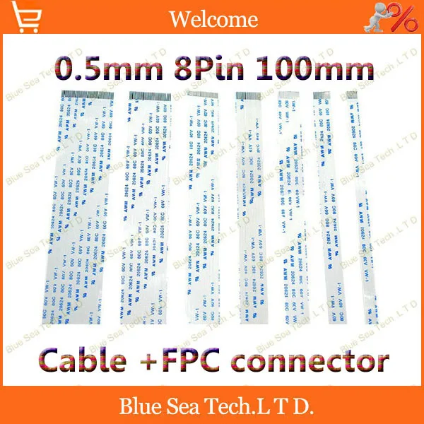 20 компл./лот FFC/FPC 0,5 мм 8pin 100 мм Гибкий плоский кабель + FPC 0,5 мм 8Pin флип разъем Бесплатная доставка