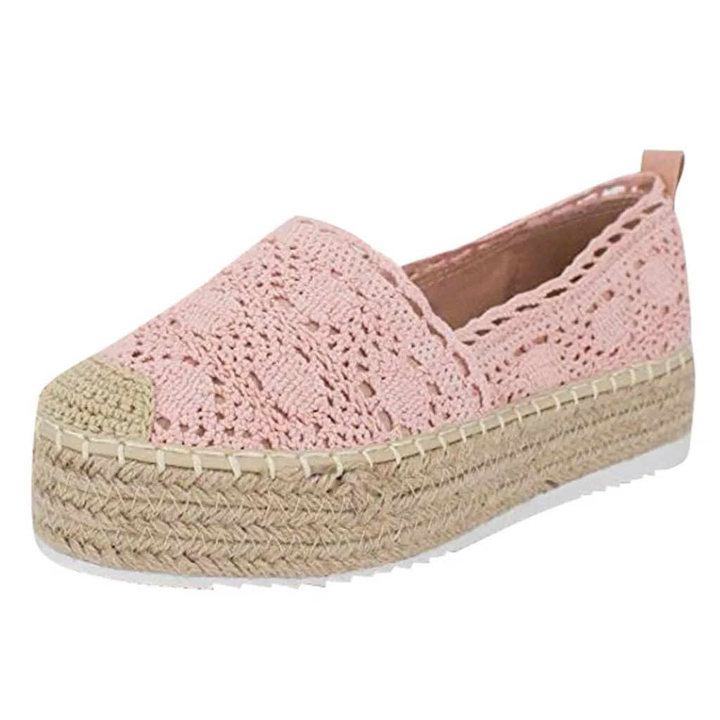 SAGACE women shoes Women's Hollow Platform Casual Shoes Solid Color Breathable Wedge Espadrilles Elegant Leisure Summer Shoes - Цвет: Pink