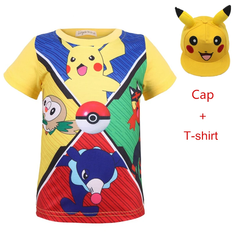 Pikachuset T shirt Покемонов для мальчика футболка для детей, детские хлопковые летние платья для девочек рубашка 3D принт футболка «Пикачу» для детей Одежда для девочек футболки милые футболки для девочек - Цвет: Pikachuset T shirt
