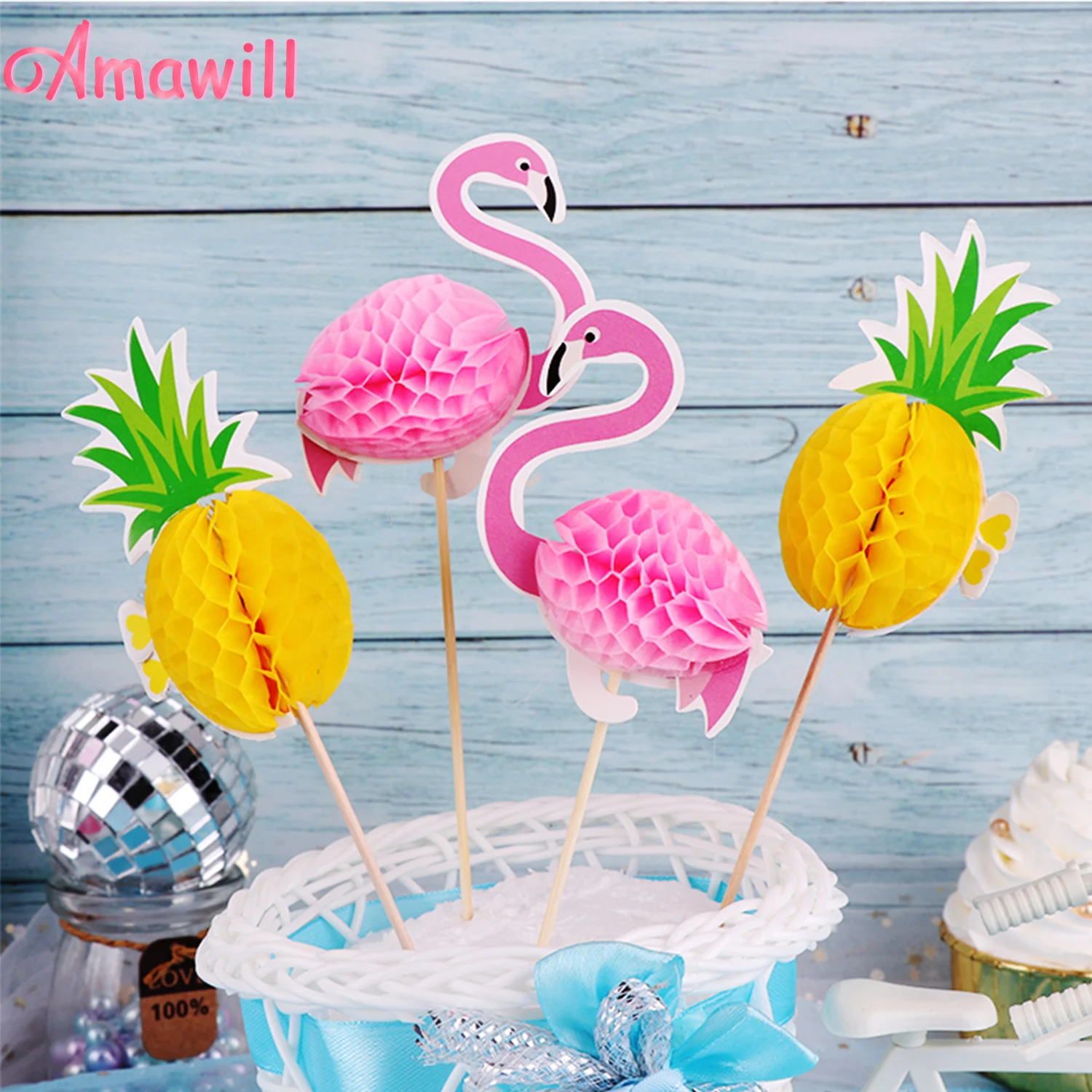 

Amawill 10pcs Flamingo Decoration Pineapple Cupcake Topper Picks Tropical Hawaiian Luau Theme Party Wedding Cake Decor 8D
